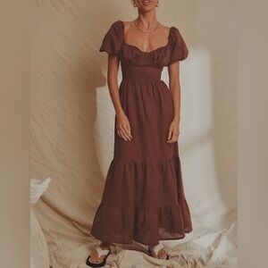 Peppermayo Linen Midi dress, chocolate brown, size 0